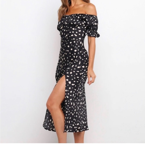 Petal & Pup Dresses & Skirts - Petal and Pup Keyler Black and White Polka Dot Off-Shoulder Dress